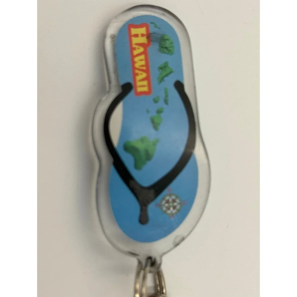 Hawaii Souvenir Flip Flop Keychain Blue Island‎ Map Acrylic Key Ring Accessory